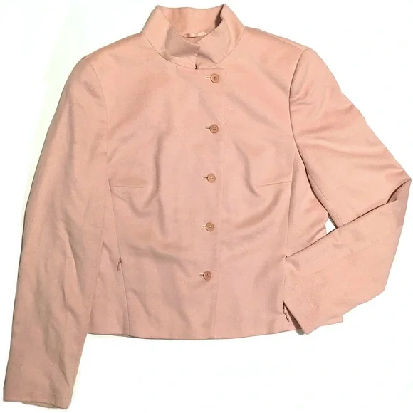 Akris Punto Blazer Evening Jacket Wool Angora Cashmere Knit Crop Fitted Pink 10 - Picture 7 of 16